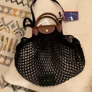 Longchamp, LP, filet knit bag, in black made in France